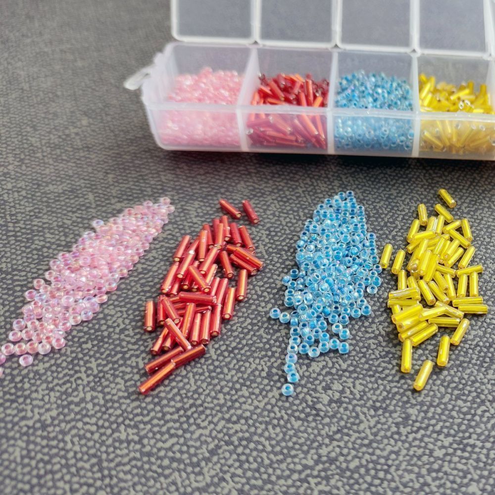 набор бисера стеклярус и круглый "конфетти", 7 цветов