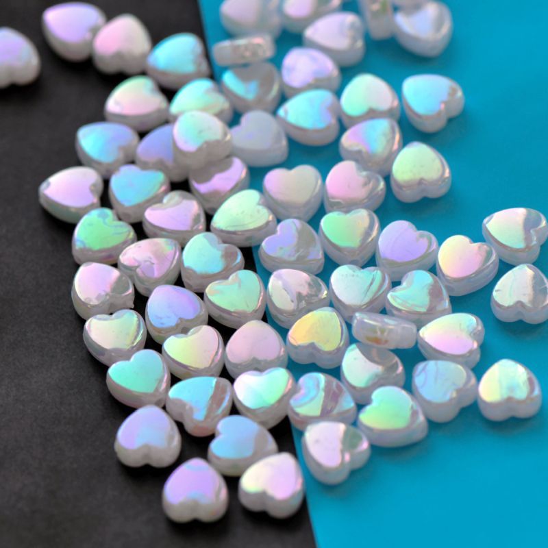 бусина, акрил "радужные сердечки", цвет белый, 8х8х3 мм