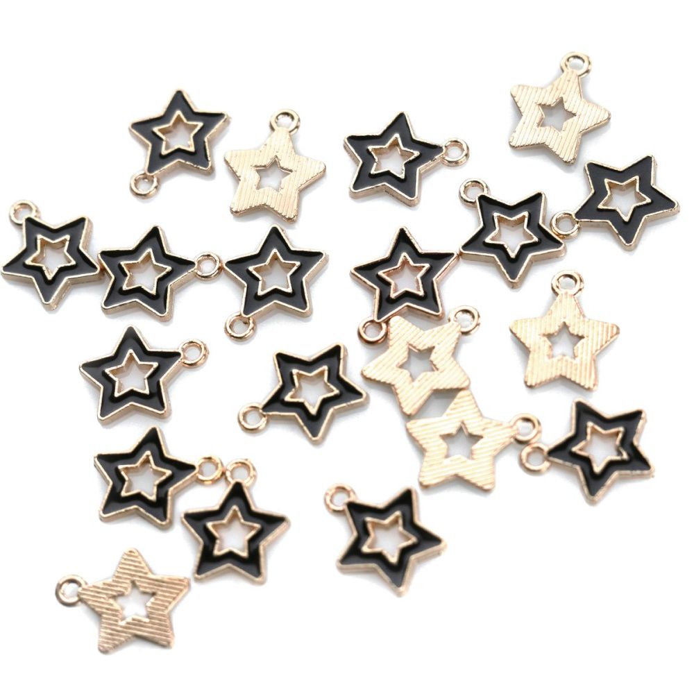 подвеска металлическая "стар", эмаль, цвет черный, 16x14x2 мм