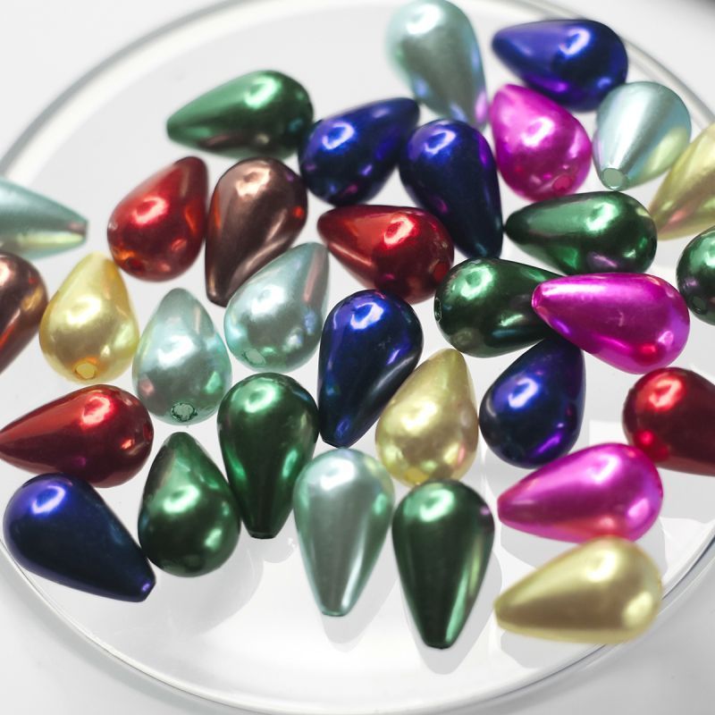 бусина, имитация жемчуга "капля", акрил, цветовой микс, 16х10 мм