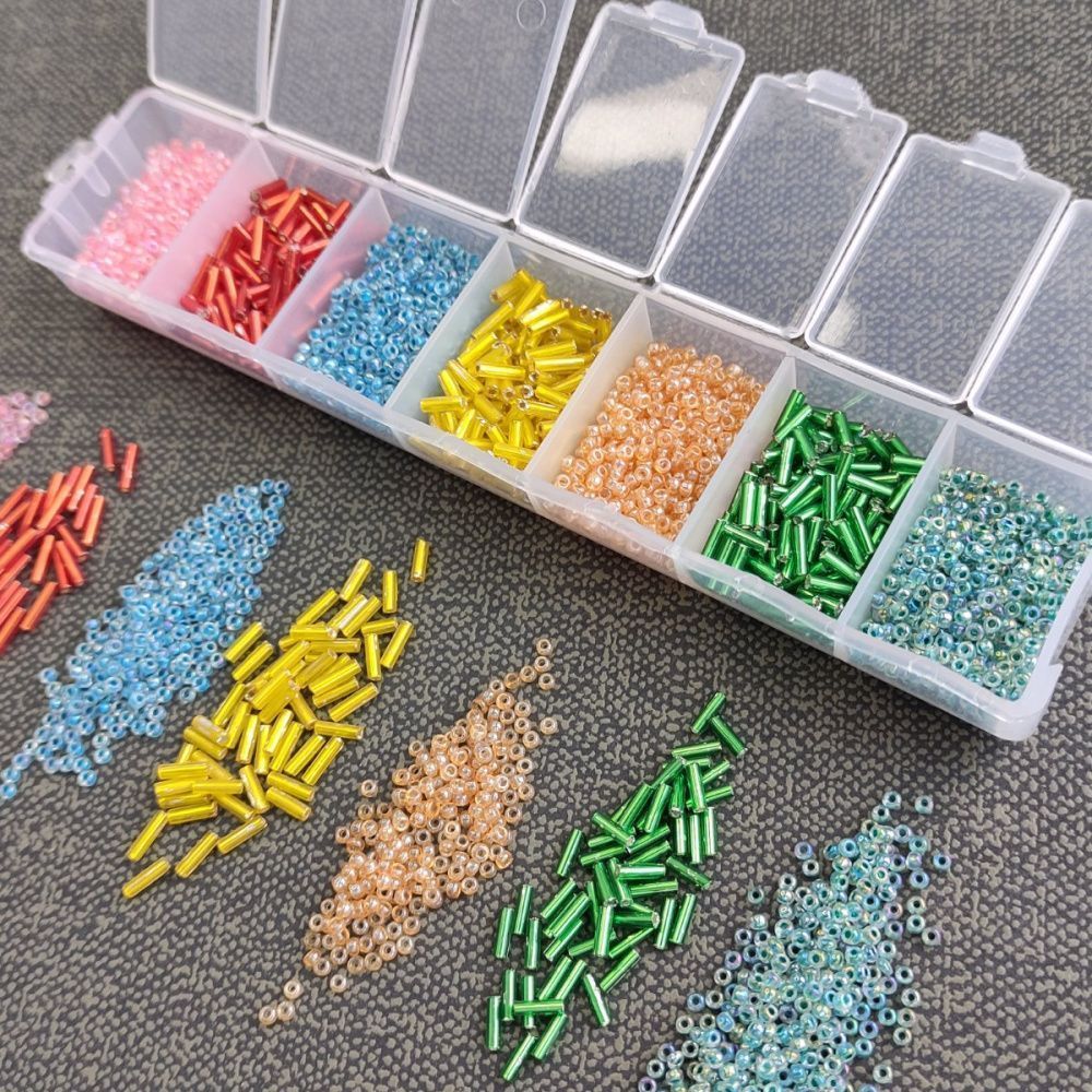 набор бисера стеклярус и круглый "конфетти", 7 цветов