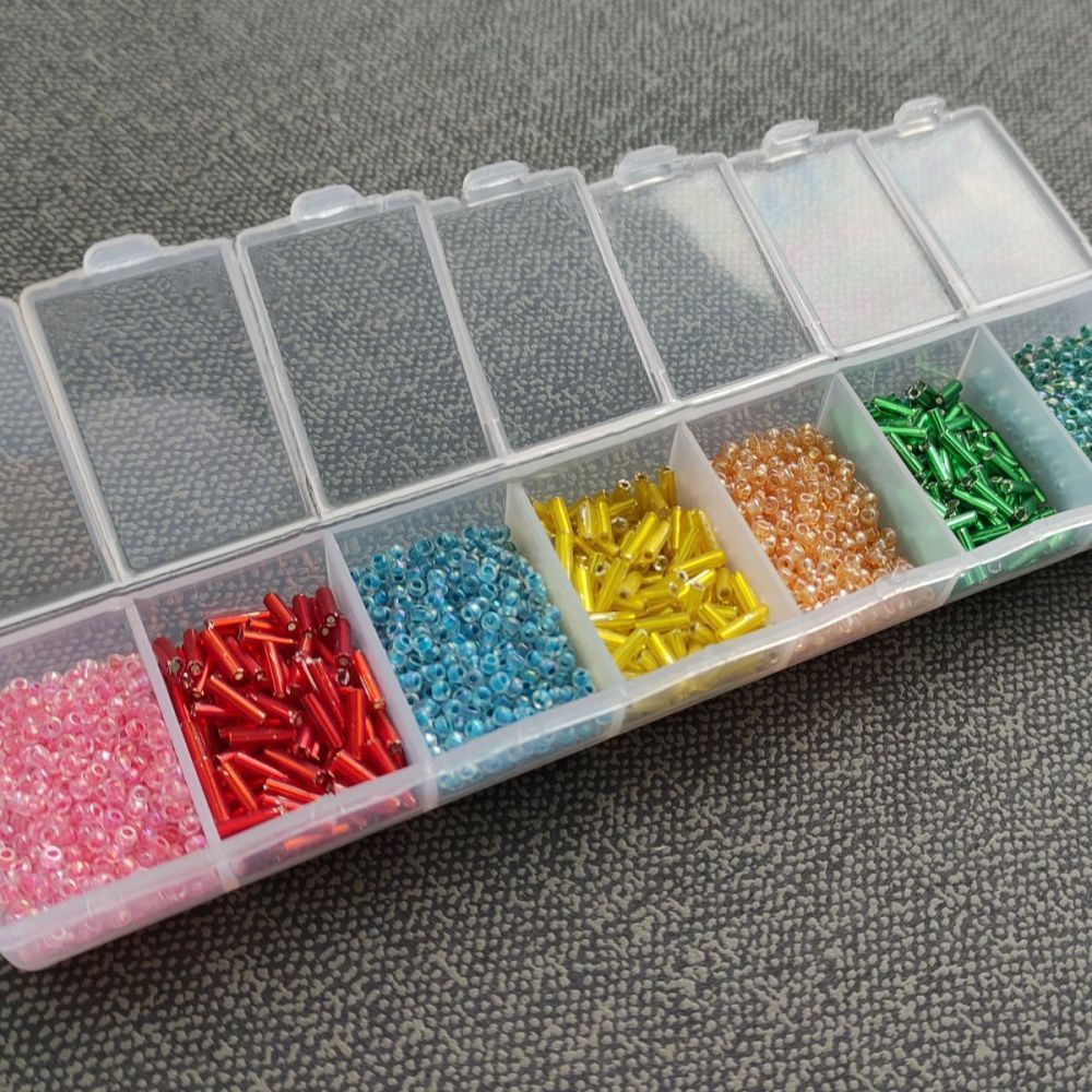 набор бисера стеклярус и круглый "конфетти", 7 цветов