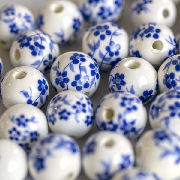 бусина, керамика "сакура", цвет бело-голубой, 12 мм