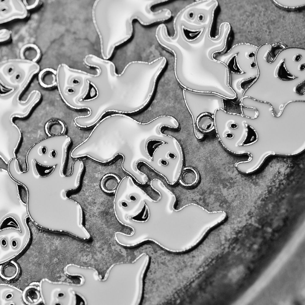 подвеска металлическая "ghost", эмаль, цвет белый, 23x14x1 мм