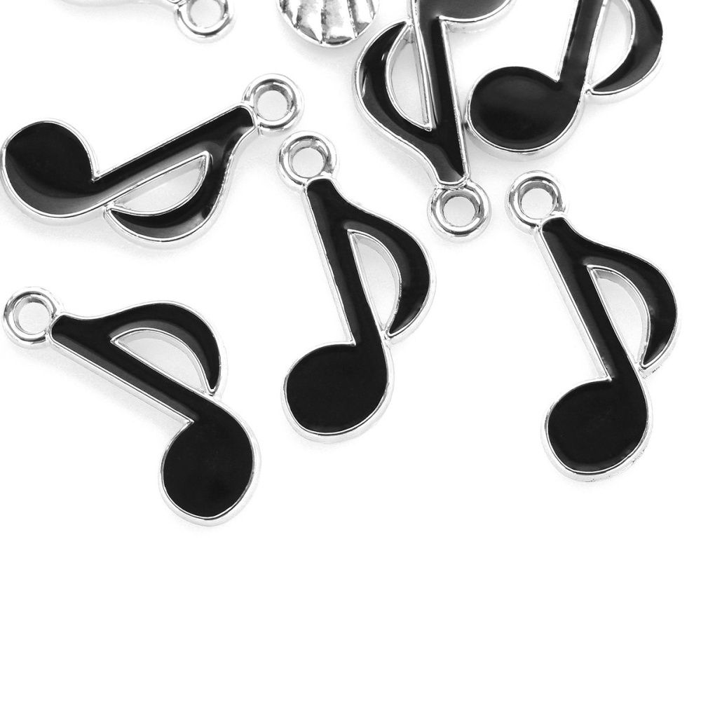 подвеска металлическая "нота", эмаль, цвет черный/платина, 20x12x2 мм