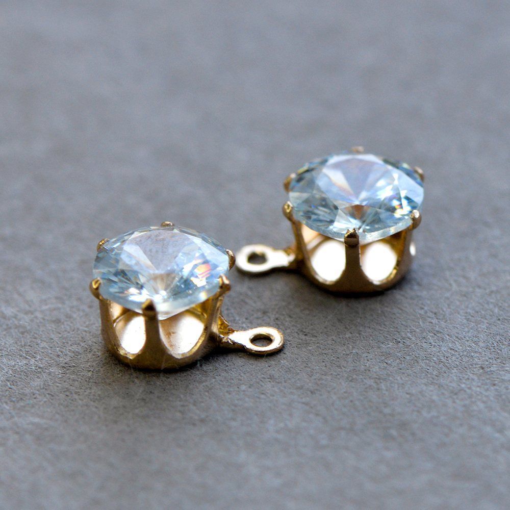 подвеска-страз, циркон прозрачный, цвет светлое золото, 10x9x6 мм