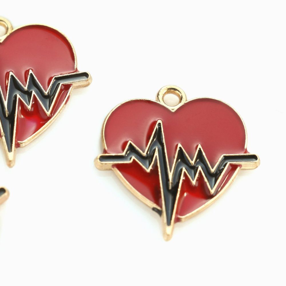 подвеска металлическая "кардиограмма любви", эмаль, цвет красный, 21x20 мм