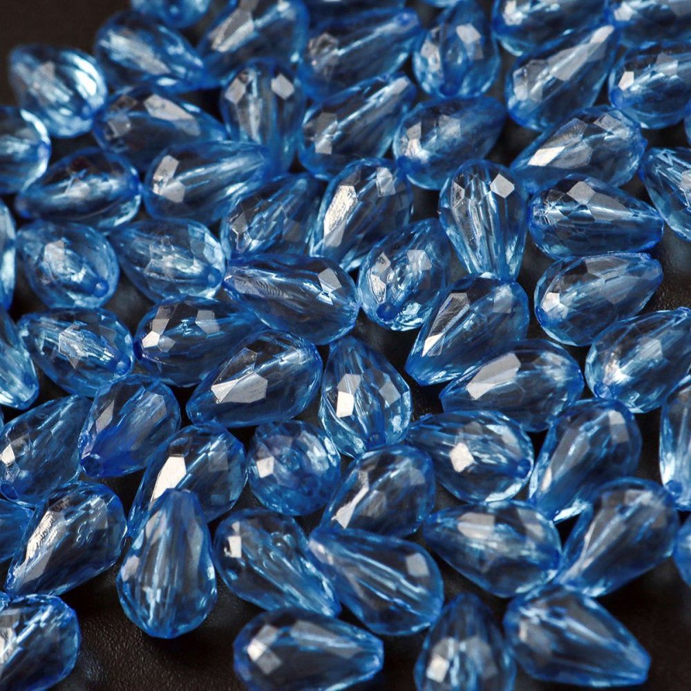 бусина капля граненая, акрил, цвет стальной синий, 12х8 мм