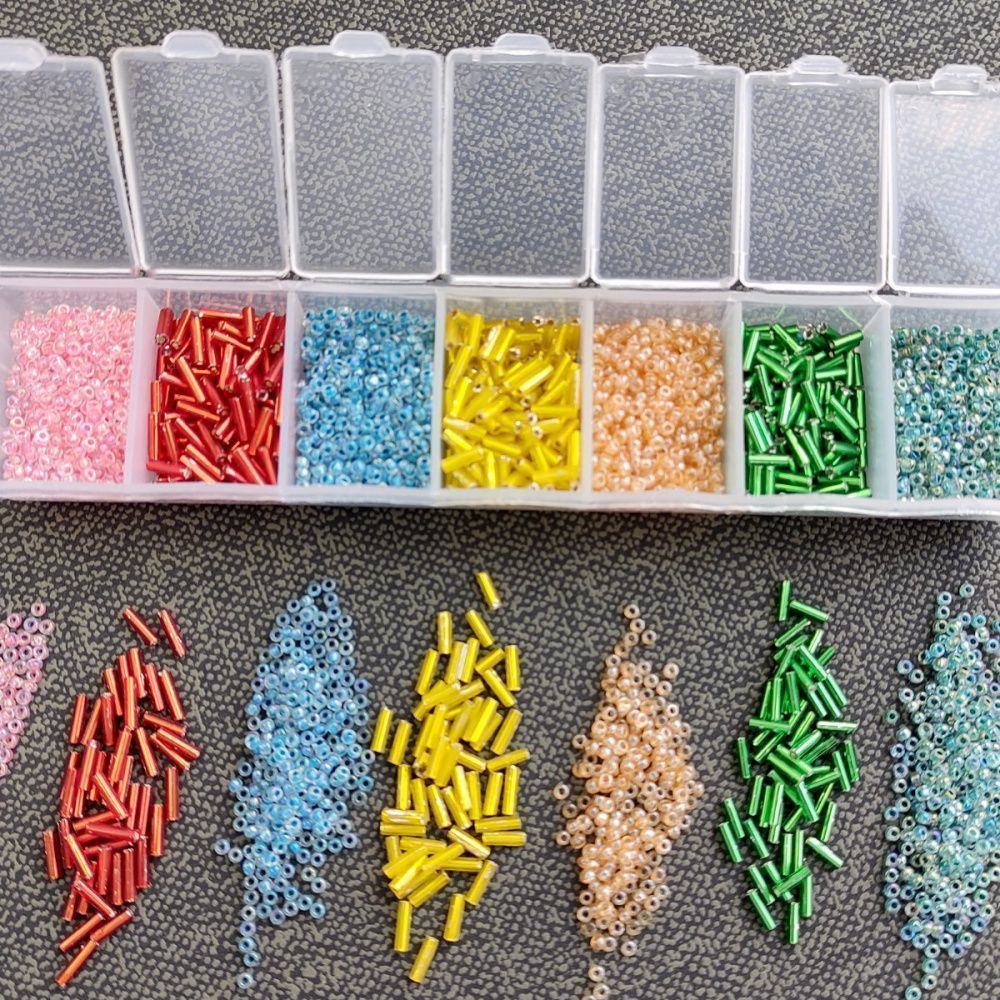 набор бисера стеклярус и круглый "конфетти", 7 цветов