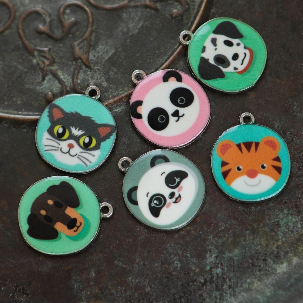 подвеска металлическая "зверята", эмаль, цветовой микс, 23.5x20x2 мм