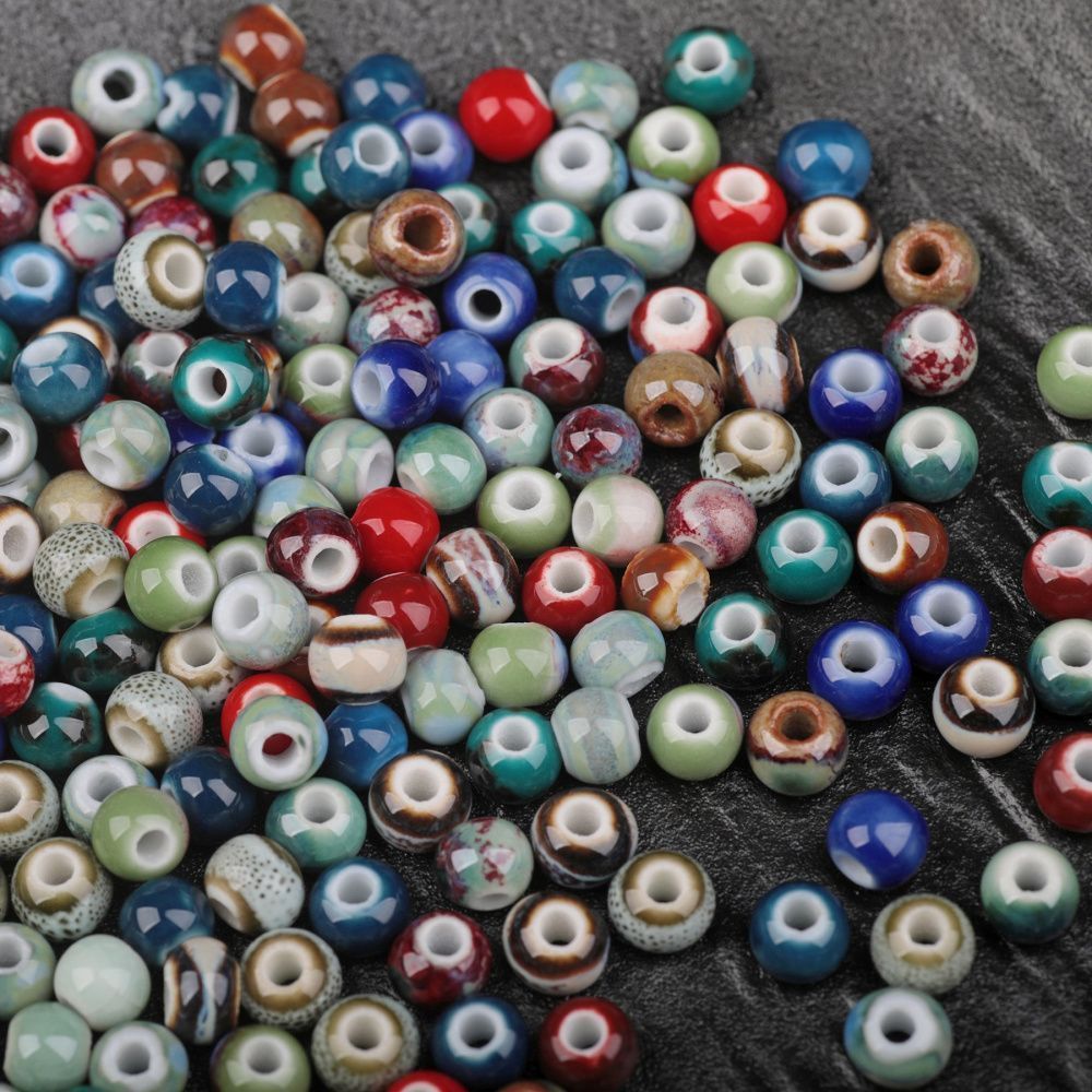 бусина, керамика "антик", цветовой микс, 6-7x5-6 мм