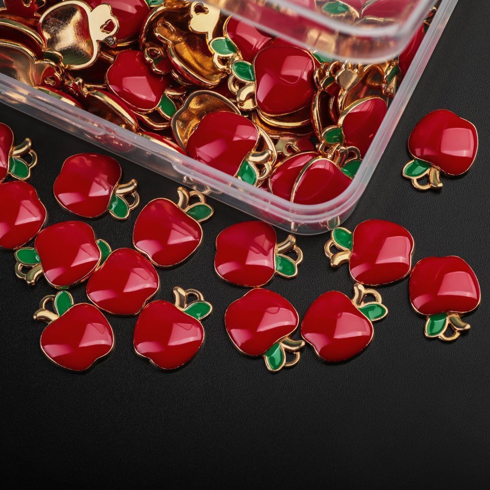 подвеска металл "яблочко", эмаль, цвет красный, 15x12x3 мм