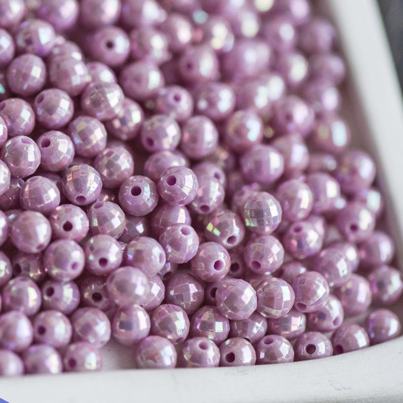 бусина, акрил 6, граненая, цвет сиреневый бензиновый, 6 мм