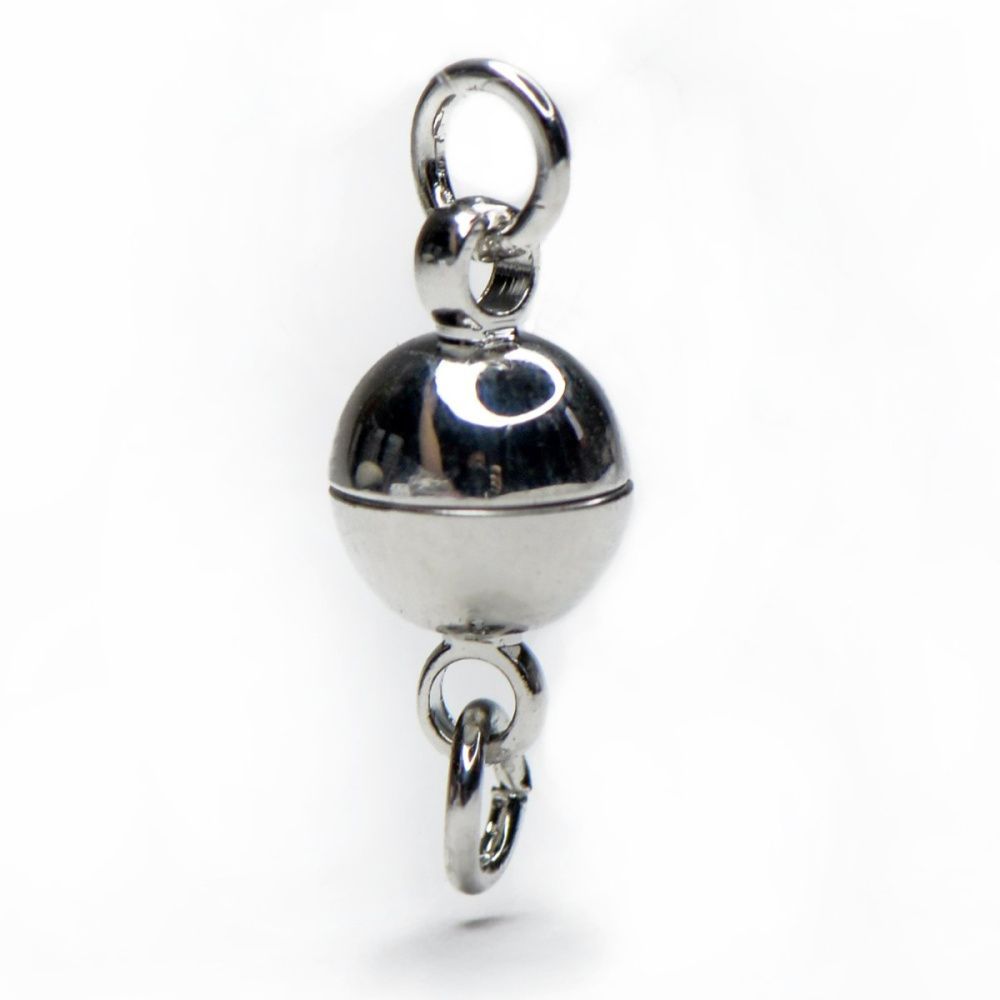 Замочки застежка магнитная "шарик", с колечками, покрытие платина, 11.5x6 мм