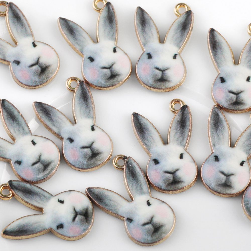 подвеска металл "кролик", эмаль, цвет серый, 19x12x2 мм