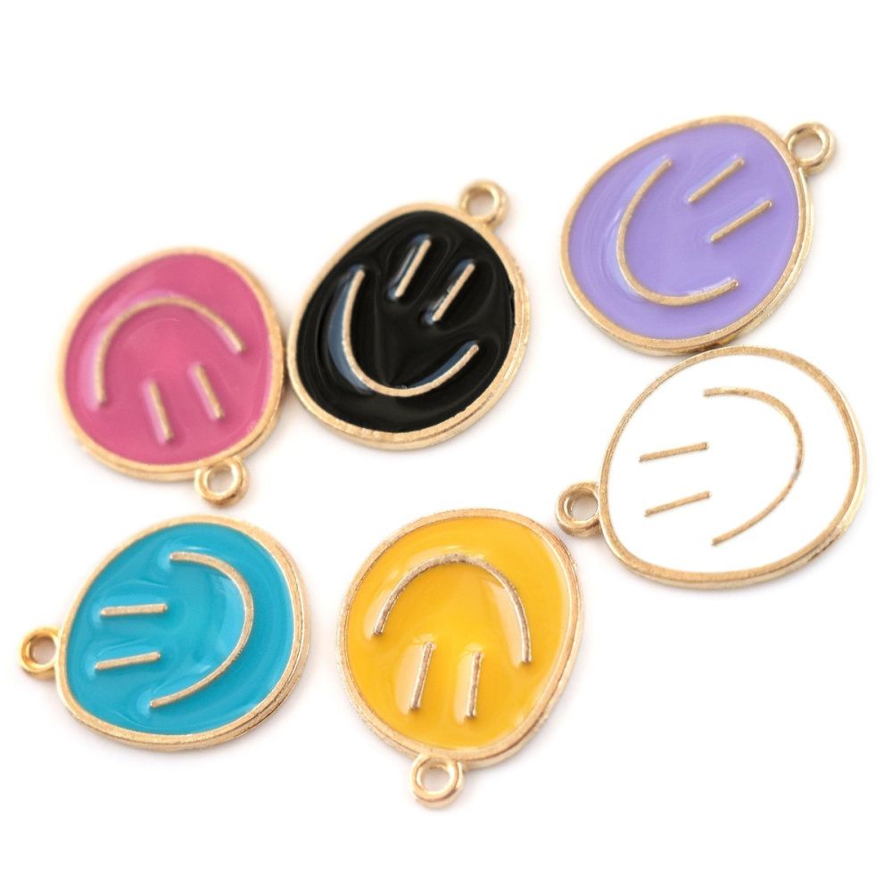 подвеска металлическая "смайлик", эмаль, золото, 24.5x20x1.5 мм