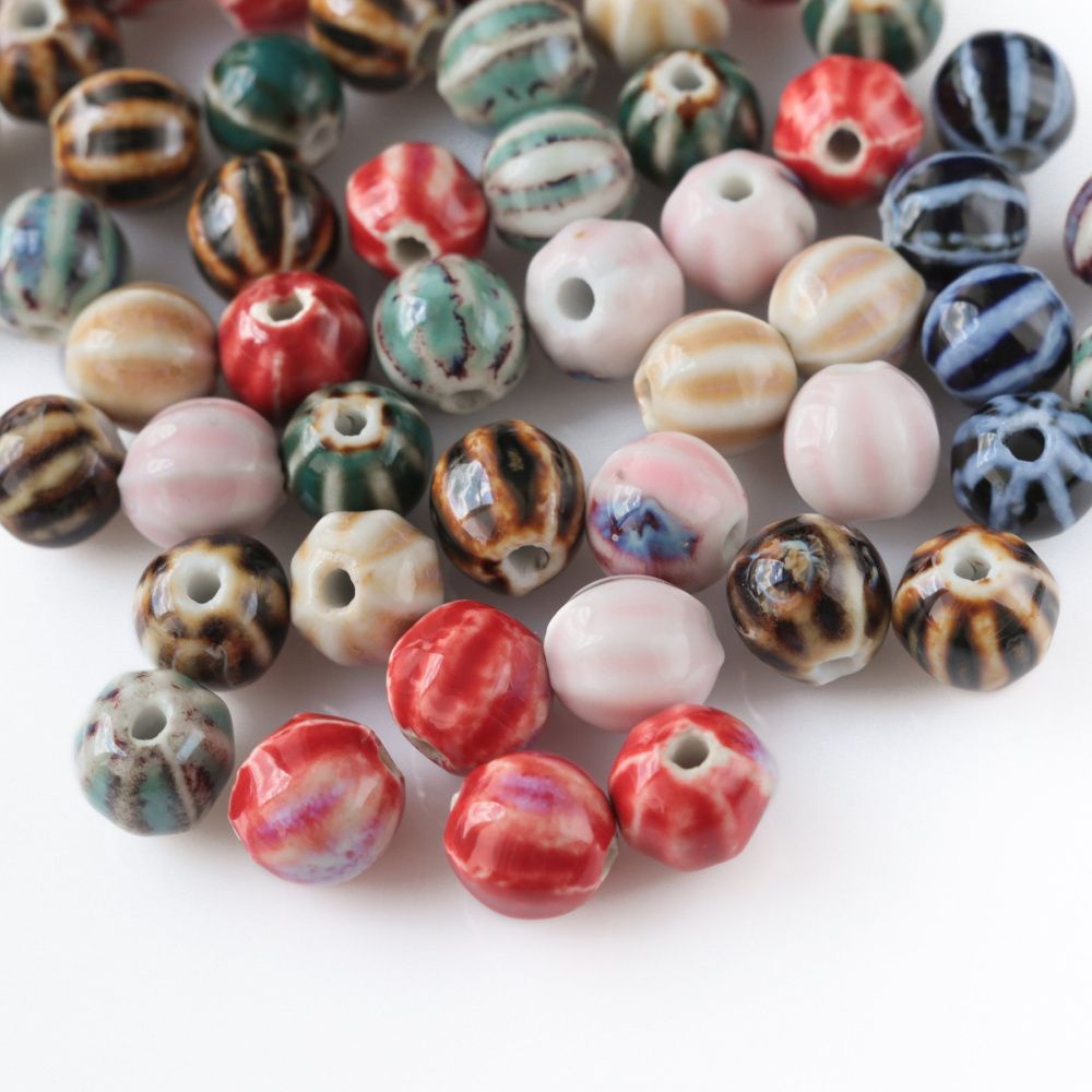 бусина, керамика "тыква-антик", цветовой микс, 12х11х10 мм