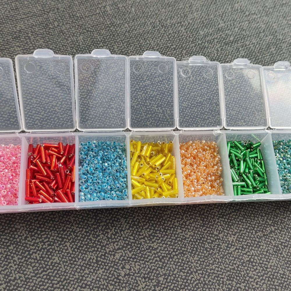 набор бисера стеклярус и круглый "конфетти", 7 цветов