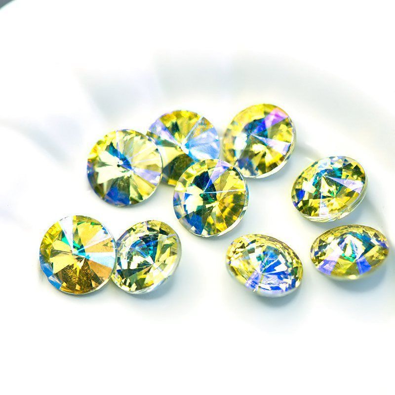 кабошон стекло риволи, цвет jonquil ab, 14х7 мм