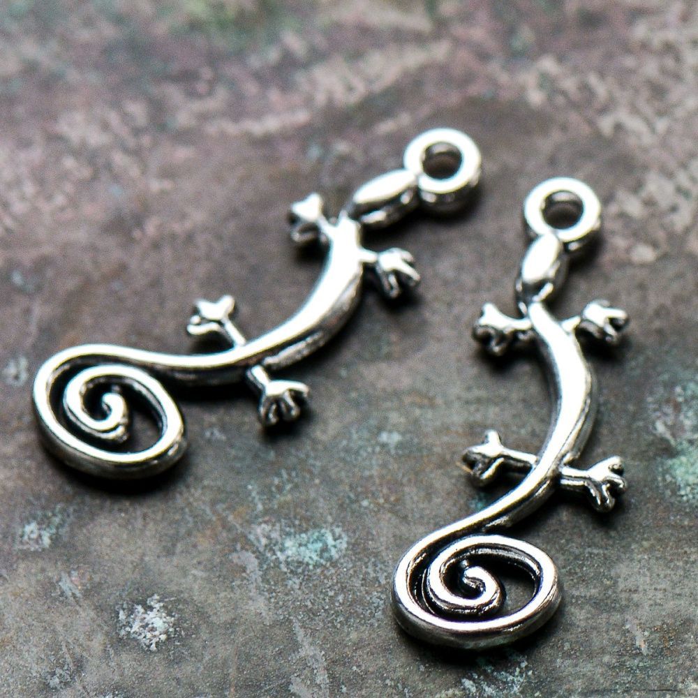 подвеска металлическая "геккон", цвет античное серебро, 29x10.5x2 мм