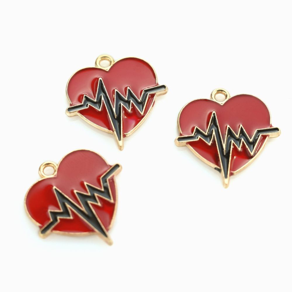 подвеска металлическая "кардиограмма любви", эмаль, цвет красный, 21x20 мм