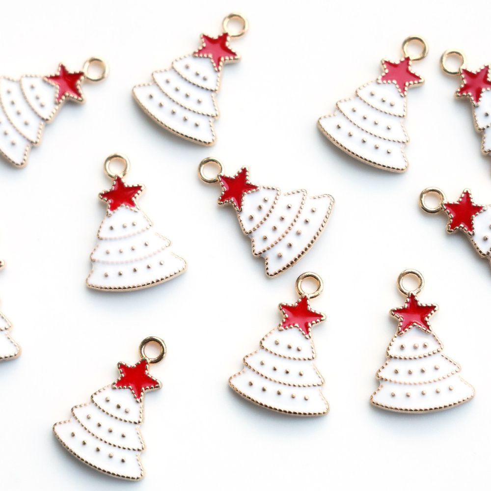 подвеска металлическая "елочка снежная", эмаль, цвет белый, 22x16x3 мм