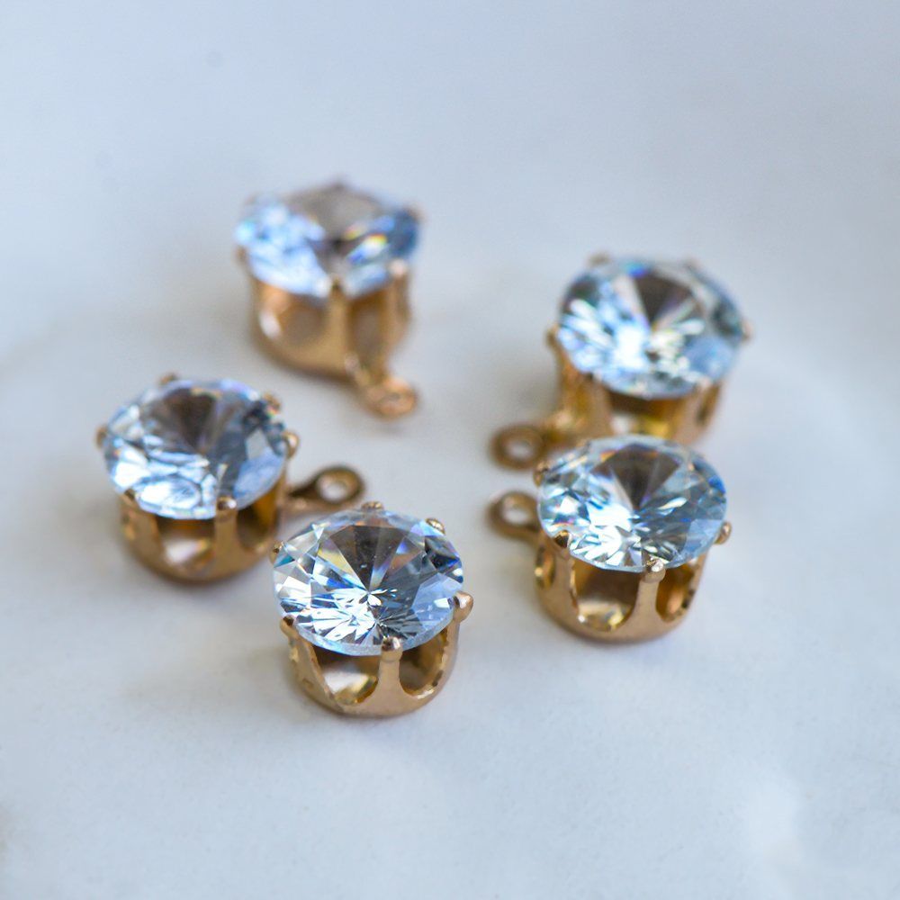 подвеска-страз, циркон прозрачный, цвет светлое золото, 10x9x6 мм