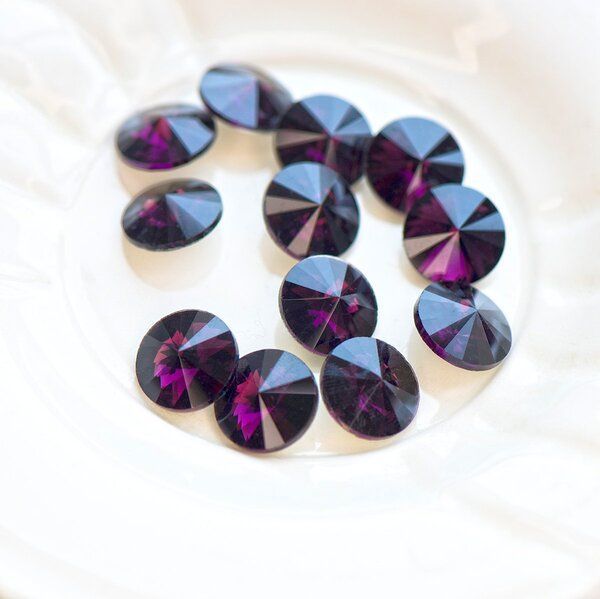 кабошон стекло риволи, цвет фиолетовый, 14х7 мм