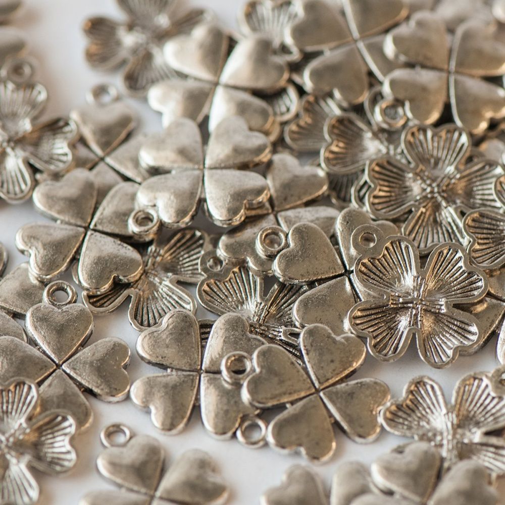 подвеска металлическая "клевер", цвет античное серебро, 21х17.5 мм