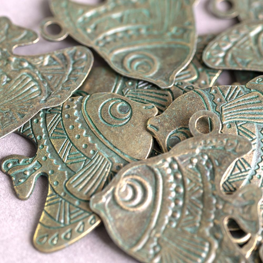 подвеска металлическая "рыба", цвет античная бронза/патина, 33x29х2 мм