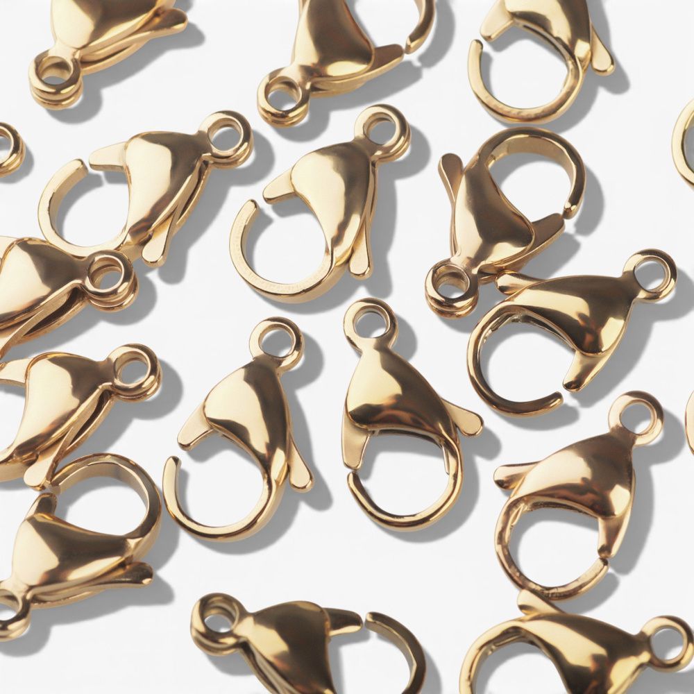 замочек-лобстер, 304 stainless steel, позолота, 15x9x4-4.5 мм