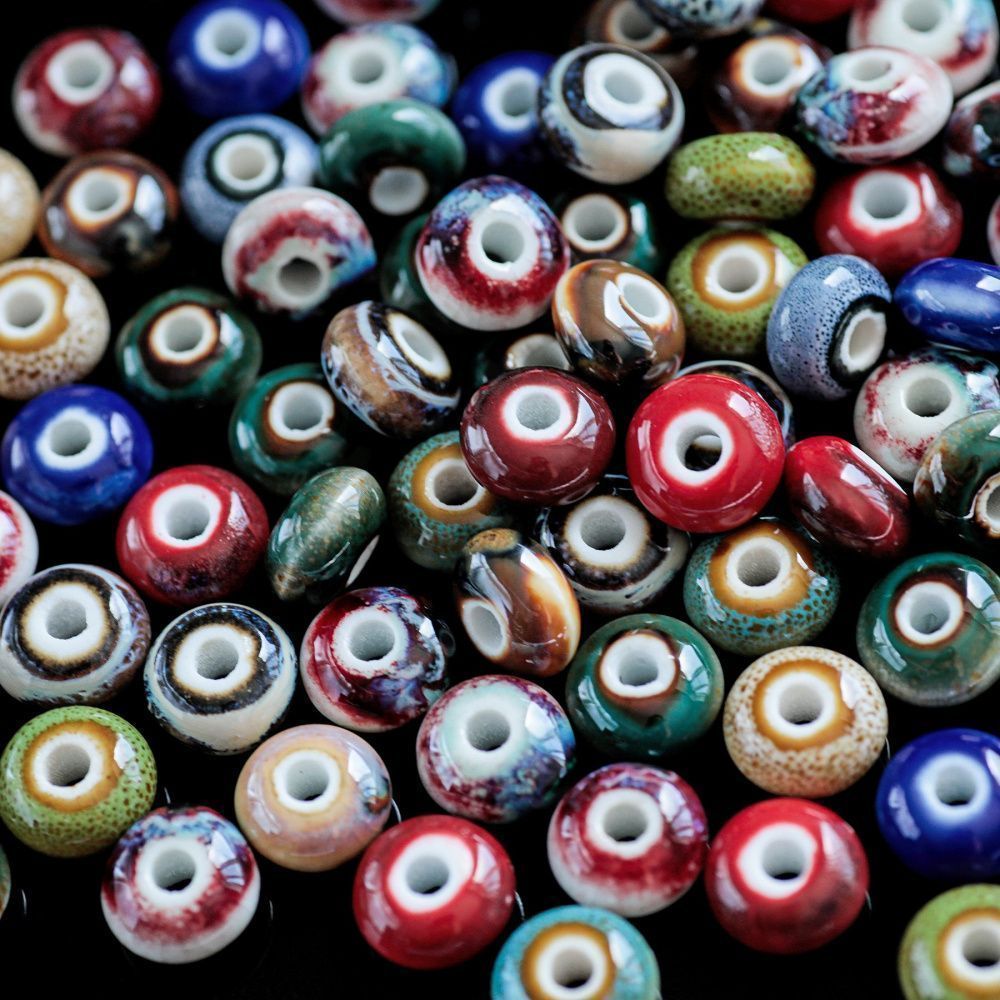 бусина, керамика "антик", абакус, цветовой микс, 12x7 мм