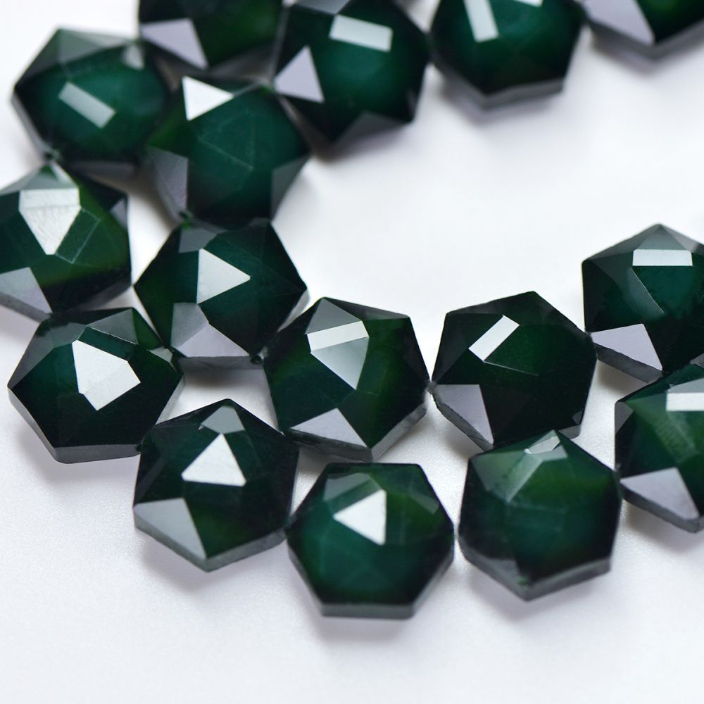 бусина, стекло, "гексагон", граненая, цвет сине-зеленый, 14x8 мм