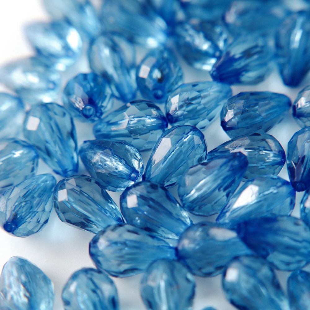 бусина капля граненая, акрил, цвет стальной синий, 12х8 мм