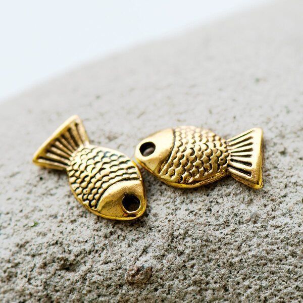 подвеска металлическая "рыбка", цвет античное золото, 14x7.5 мм