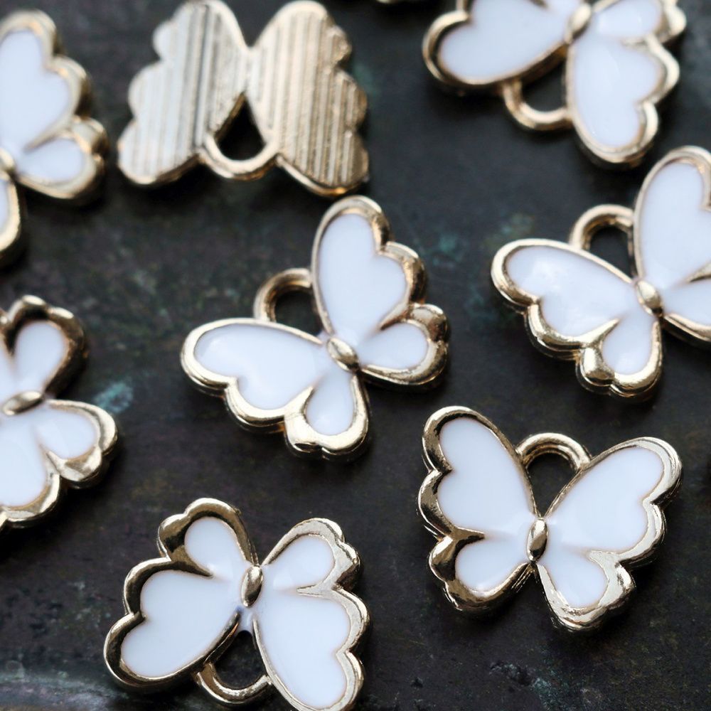 подвеска металлическая "бабочка", эмаль, цвет белый, 10.5x13x3 мм