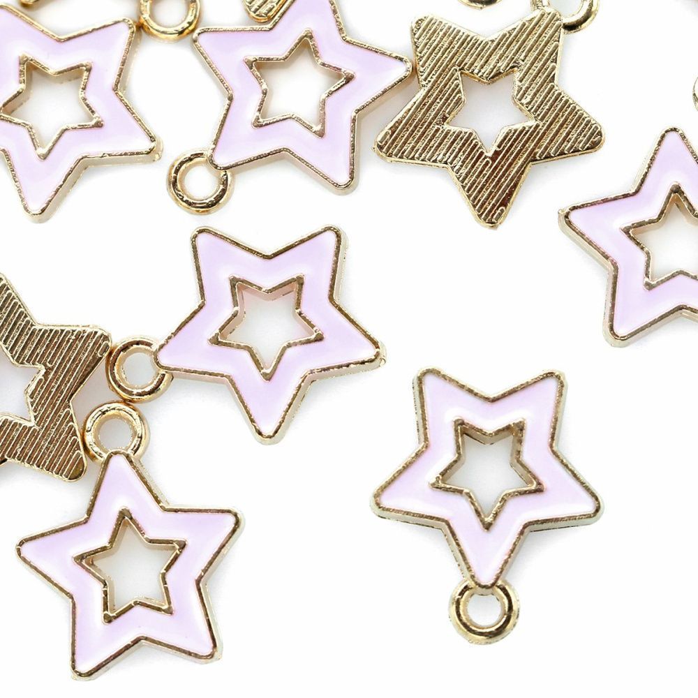 подвеска металлическая "стар", эмаль, цвет св.розовый, 16x14x2 мм