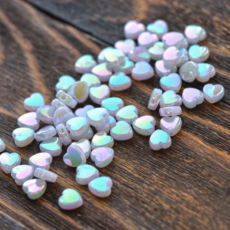 бусина, акрил "радужные сердечки", цвет белый, 8х8х3 мм