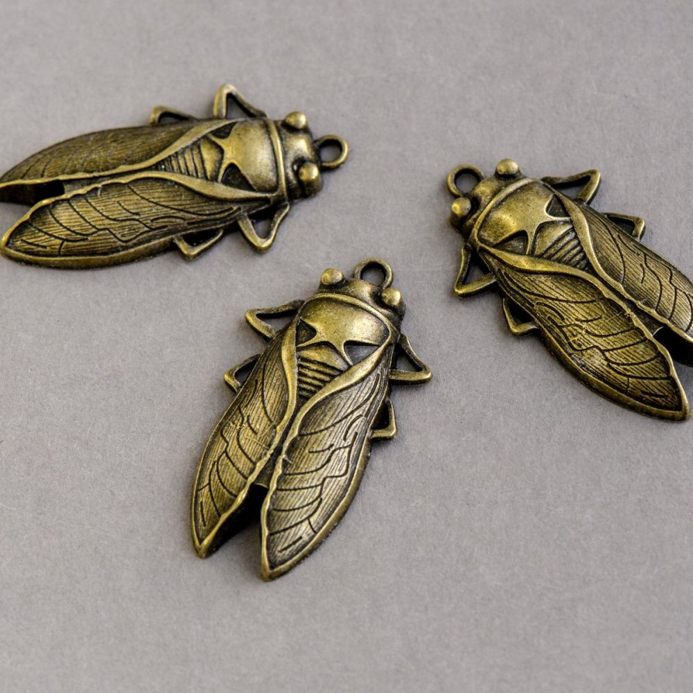 подвеска металлическая "цикада", цвет античная бронза, 61x33 мм