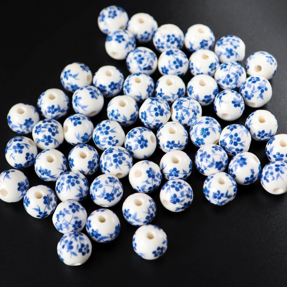 бусина, керамика "сакура", цвет бело-синий, 12 мм