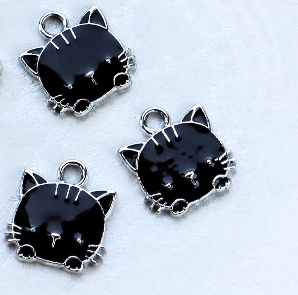 подвеска металлическая "hello kitty", эмаль, цвет черный, 15x13x3 мм