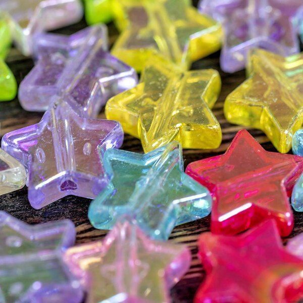 бусина, акрил "радужные звездочки", цветовой микс, 10х4 мм