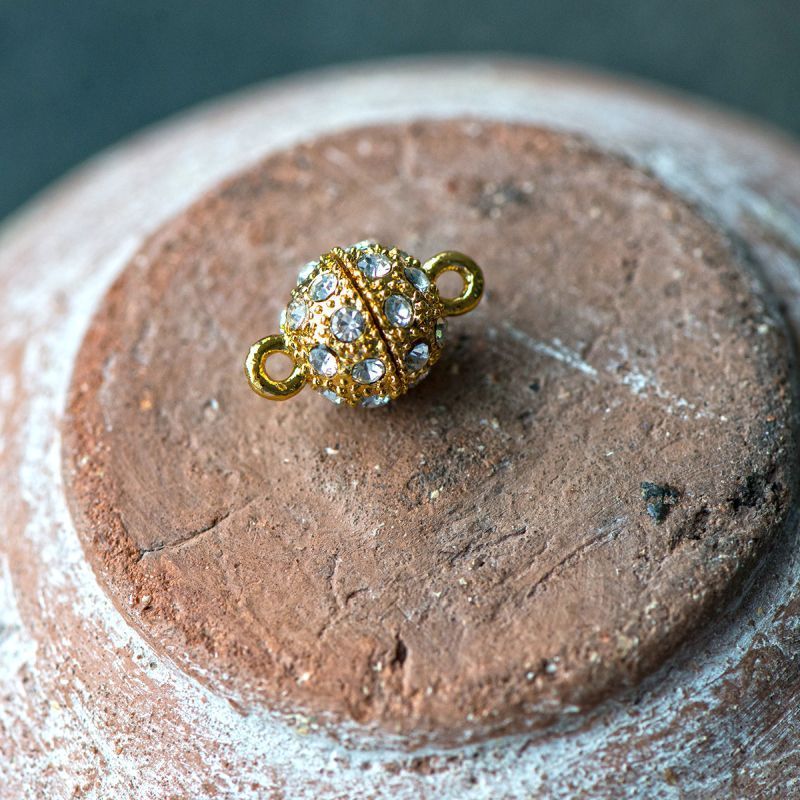 Замочки застежка магнитная "шарик-стар", стразы, позолота, 16x10 мм