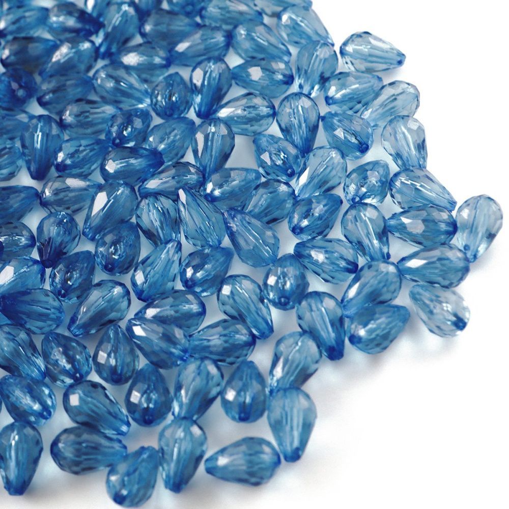 бусина капля граненая, акрил, цвет стальной синий, 12х8 мм