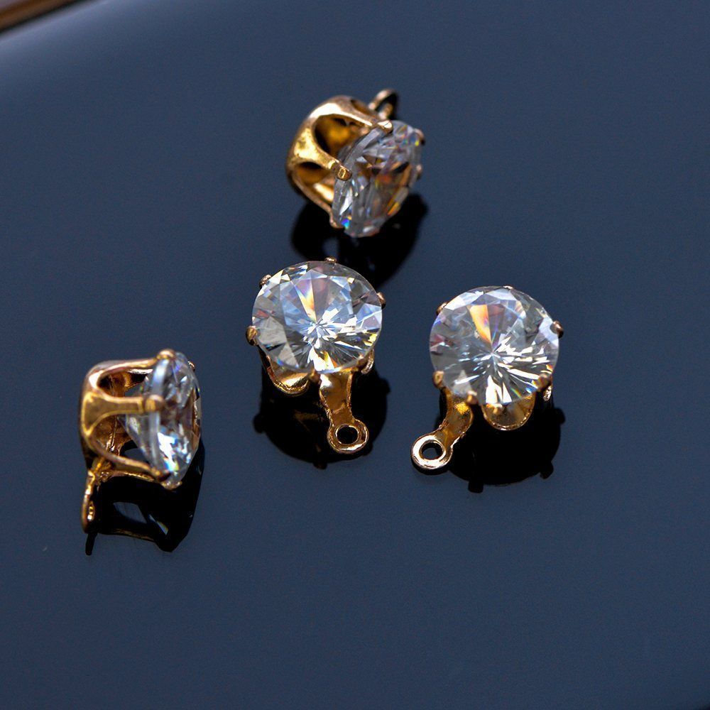 подвеска-страз, циркон прозрачный, цвет светлое золото, 10x9x6 мм