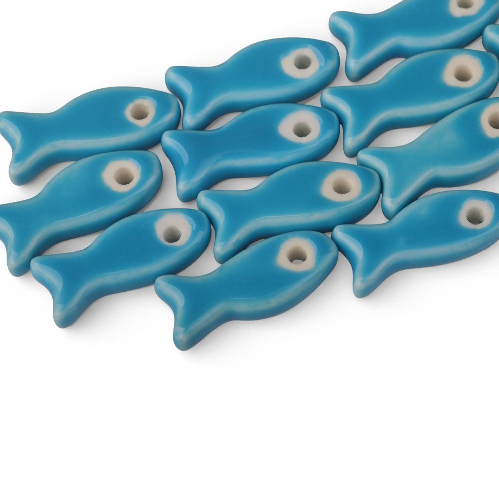 бусина, керамика "рыба", цвет голубой, 24-25x10x6 мм