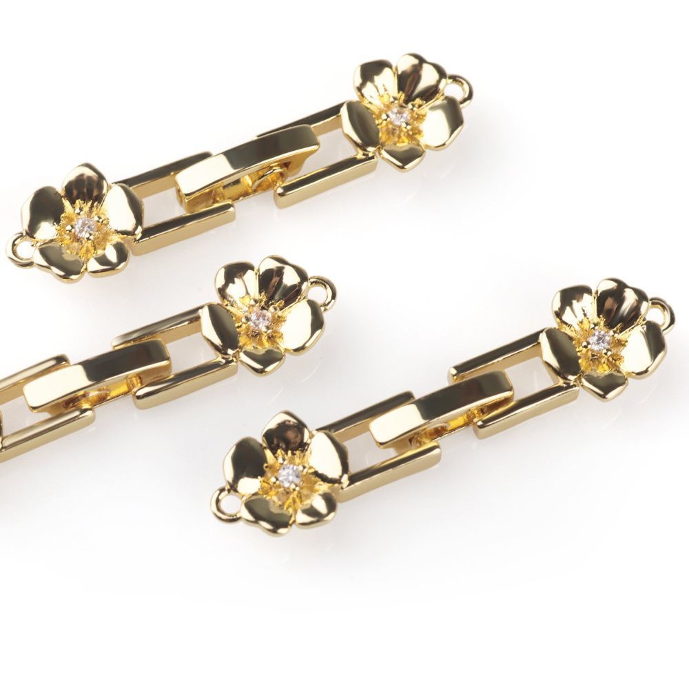 замок для украшений "плюмерия", позолота/циркон, 32.5x8x3 мм