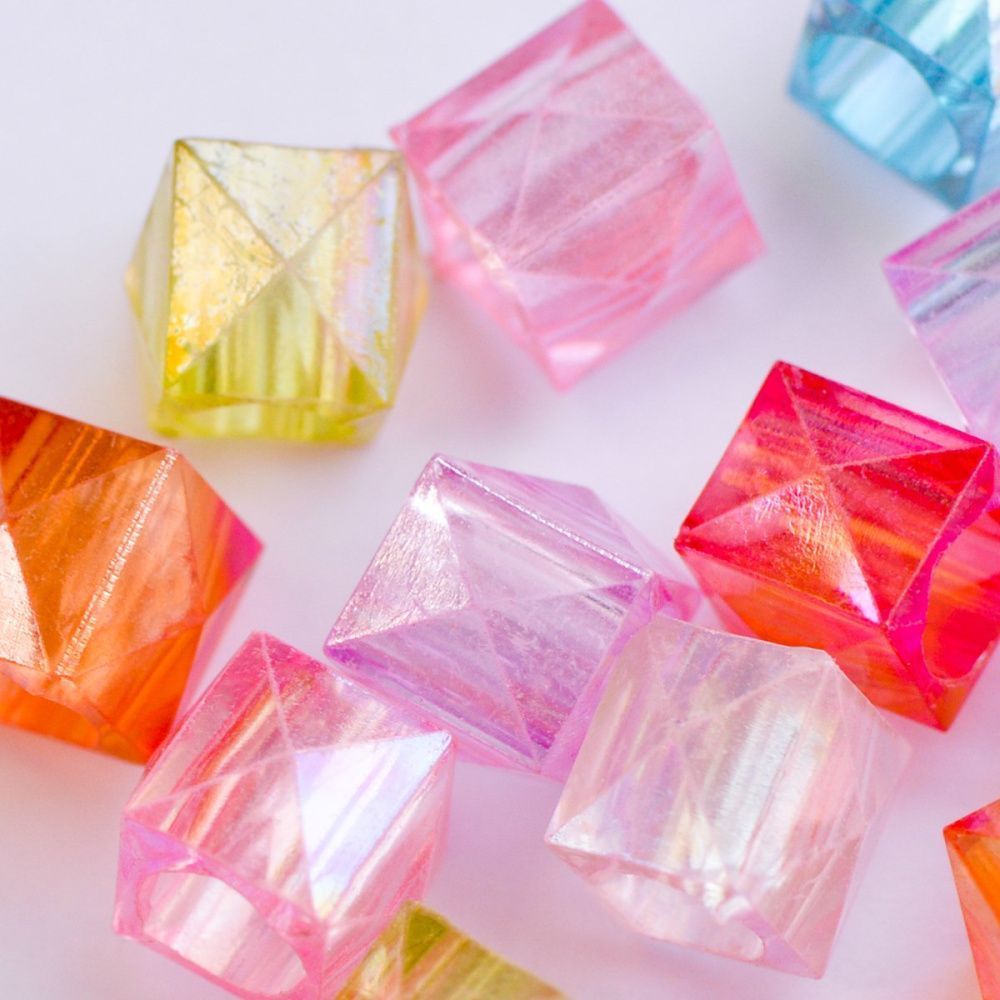 бусина, акрил "куб-кристалл", цветовой микс, 11х11 мм