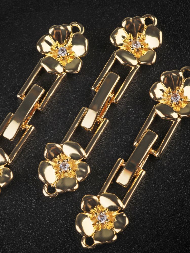 замок для украшений "плюмерия", позолота/циркон, 32.5x8x3 мм