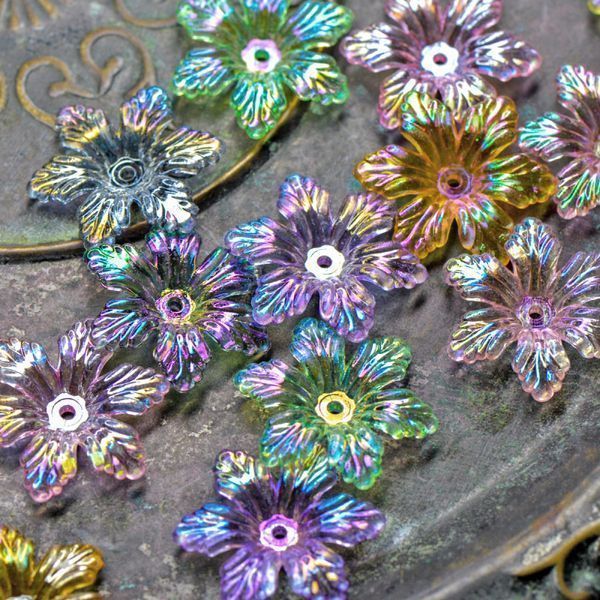 бусина, акрил "лилейник", цветовой микс радужный, 28x25x5 мм